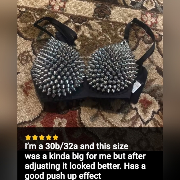 SEXY Edgy Black & Silver STUDDED Spiked Bra S-XXL - Picture 8 of 12